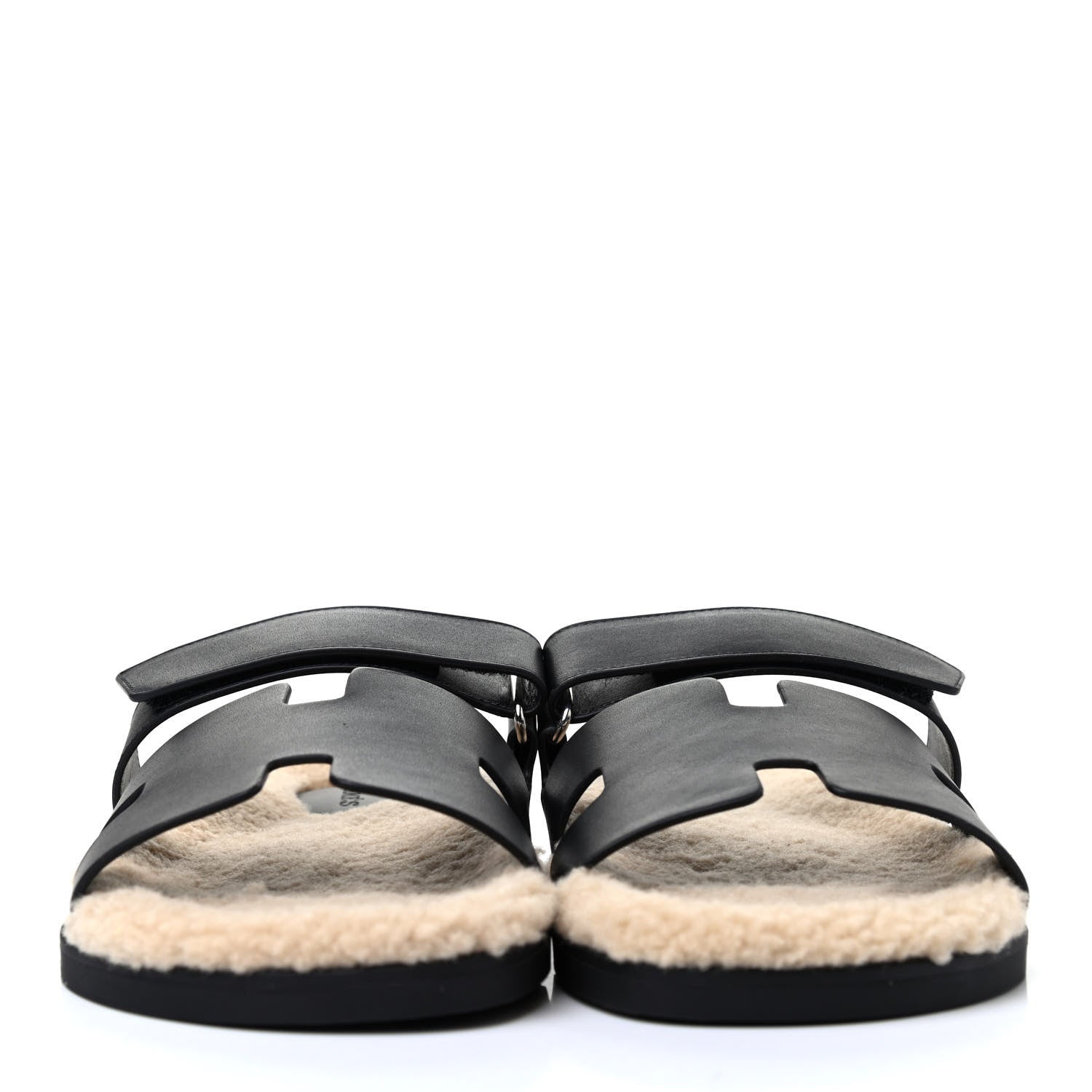 Hermes Veau Indios Woolskin Mens Chypre Sandals 43 Black Ecru 2 of 4