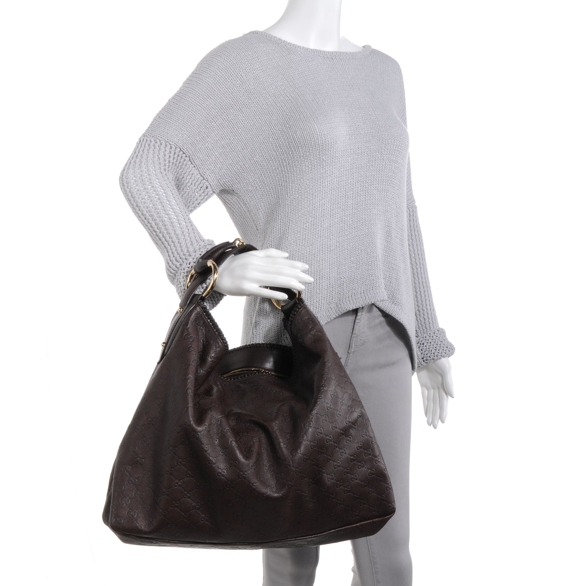 Gucci Guccissima Large Horsebit Chain Hobo Chocolate Brown 2 of 7