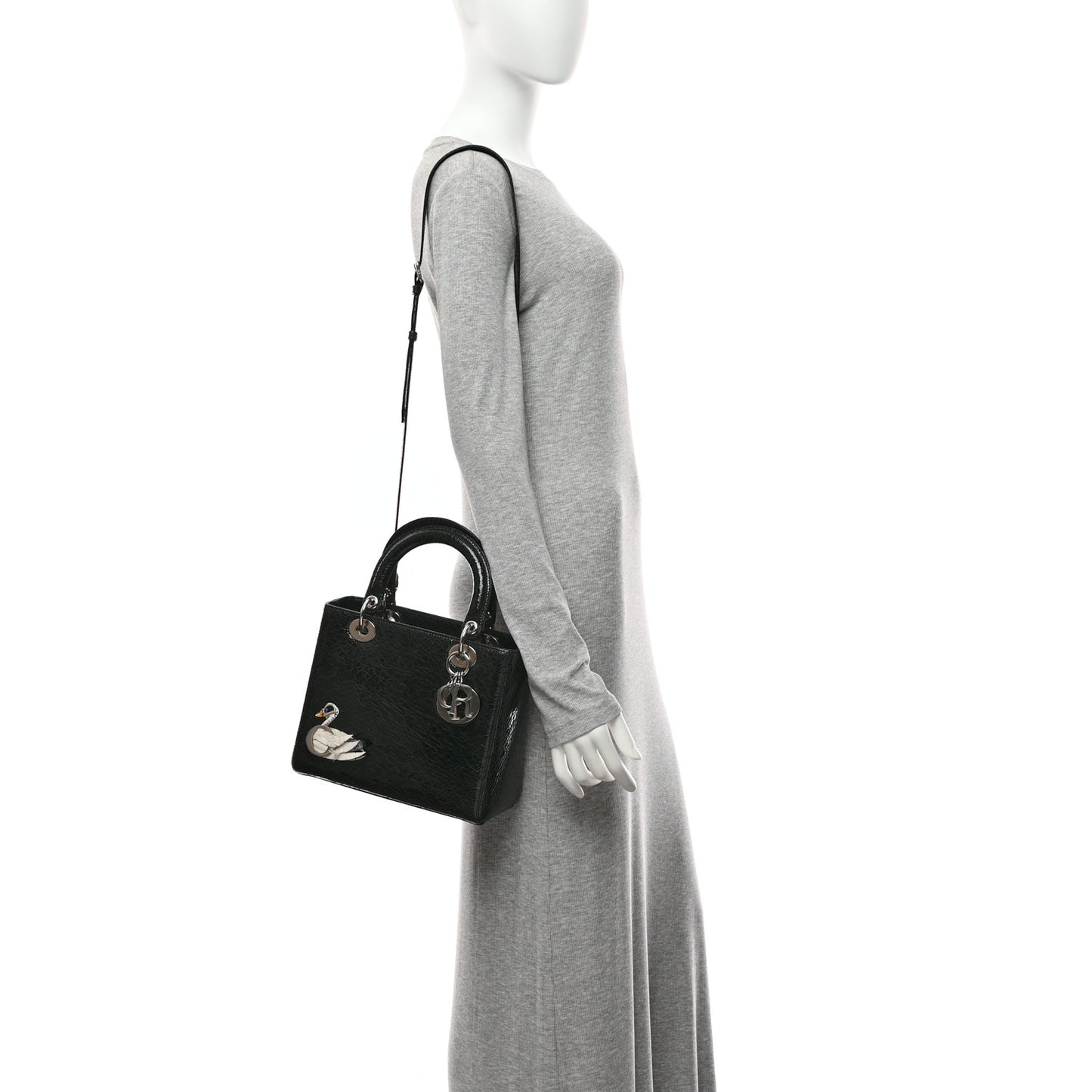 Ceramic Effect Deerskin Jeweled Swan Lady Dior Black
