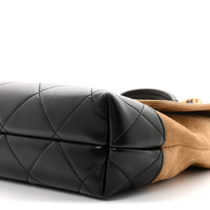 Chanel Suede Calfskin Shiny Lambskin Quilted Coco Base Flap Top Handle Bag Beige Black 10 of 12