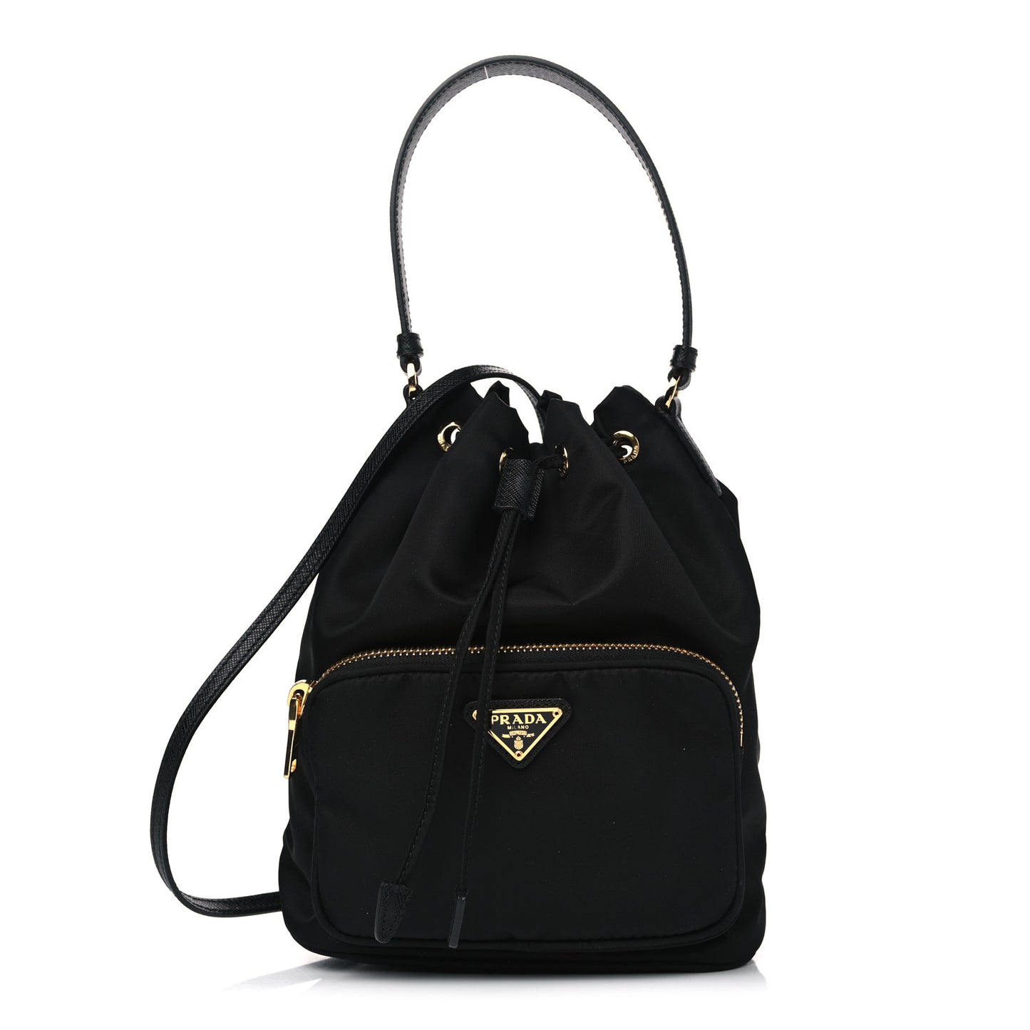 Saffiano Tessuto Nylon Mini Bucket Crossbody Bag Black