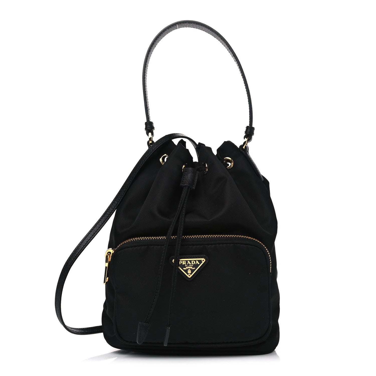 Prada Saffiano Tessuto Nylon Mini Bucket Crossbody Bag Black 1 of 12