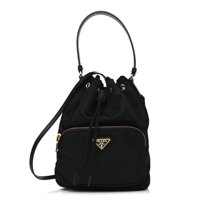 Prada Saffiano Tessuto Nylon Mini Bucket Crossbody Bag Black 1 of 12