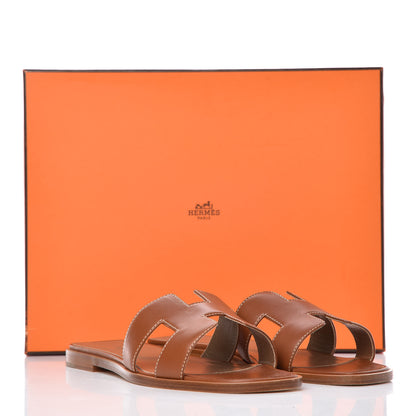 Hermes Box Calfskin Oran Sandals 37.5 Gold 11 of 11
