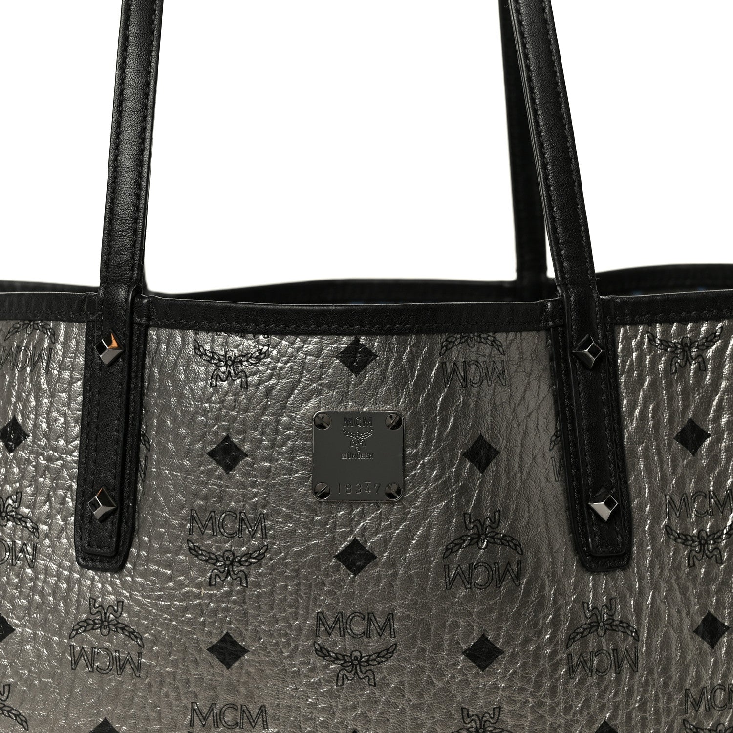 MCM Metallic Visetos Medium Reversible Shopper Tote Silver Black 11 of 18