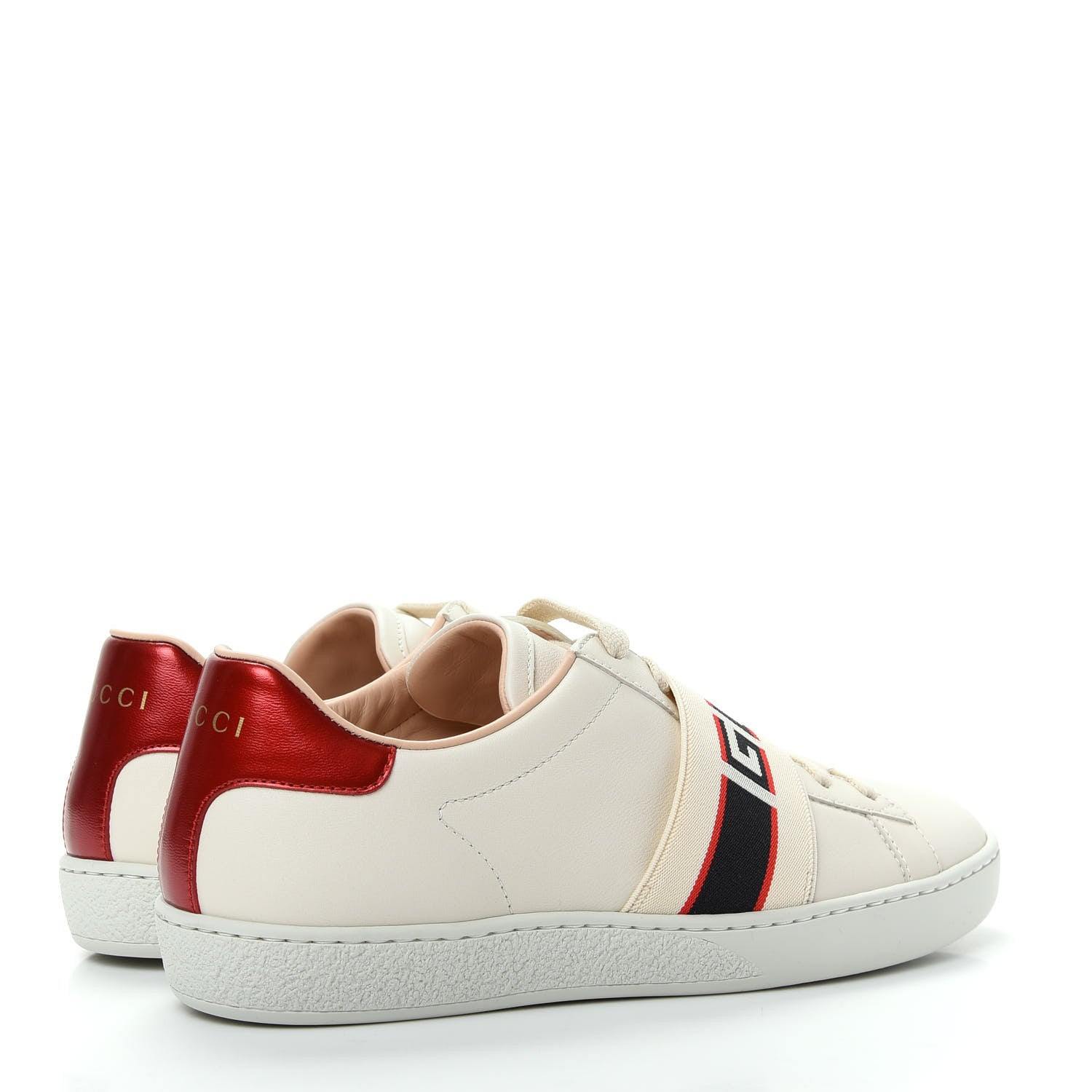 Gucci Calfskin Stripe Womens New Ace Sneakers 35.5 New Mystic White Ecru Red Flame 4 of 10