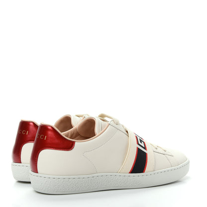 Gucci Calfskin Stripe Womens New Ace Sneakers 35.5 New Mystic White Ecru Red Flame 4 of 10