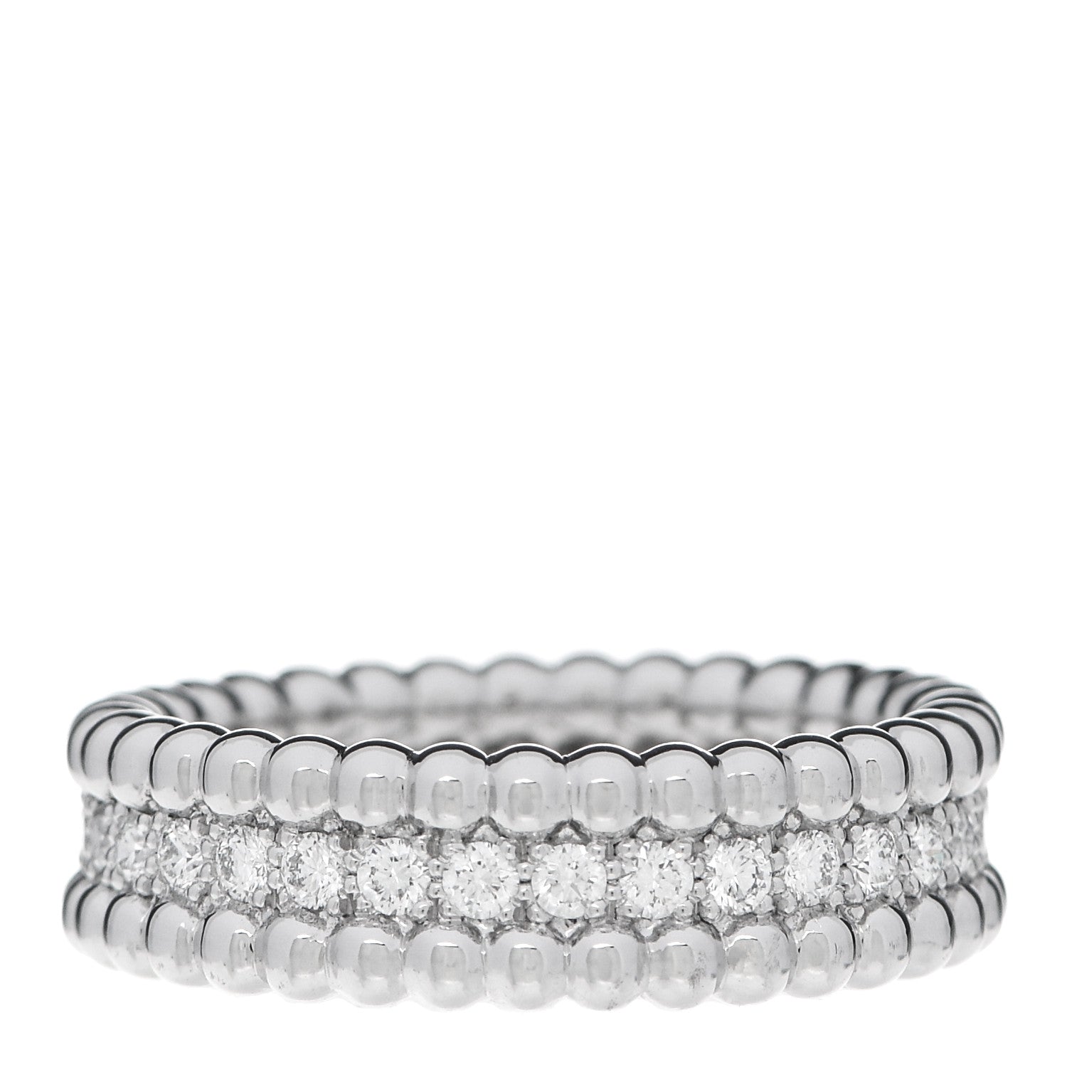 Van Cleef & Arpels 18K White Gold Diamond Perlee 1 Row Ring 51 5.75 1 of 6