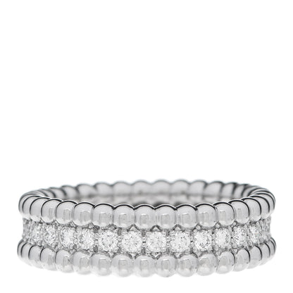 Van Cleef & Arpels 18K White Gold Diamond Perlee 1 Row Ring 51 5.75 1 of 6