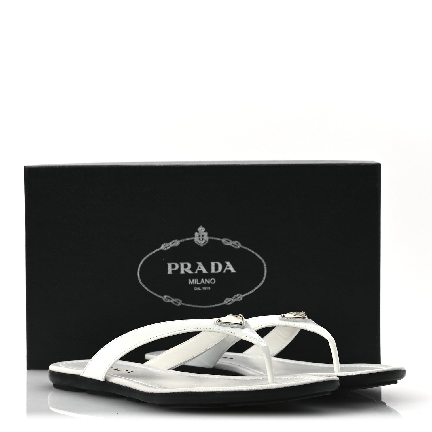 Prada Patent Calfskin Logo Thong Sandals 40 White 12 of 12