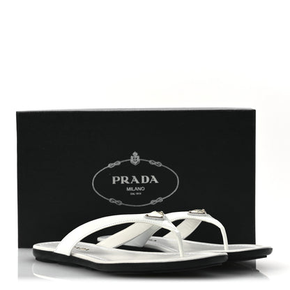 Prada Patent Calfskin Logo Thong Sandals 40 White 12 of 12