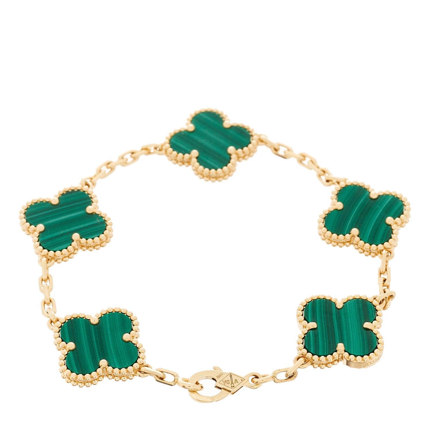 Van Cleef & Arpels 18K Yellow Gold Malachite 5 Motifs Vintage Alhambra Bracelet 2 of 6