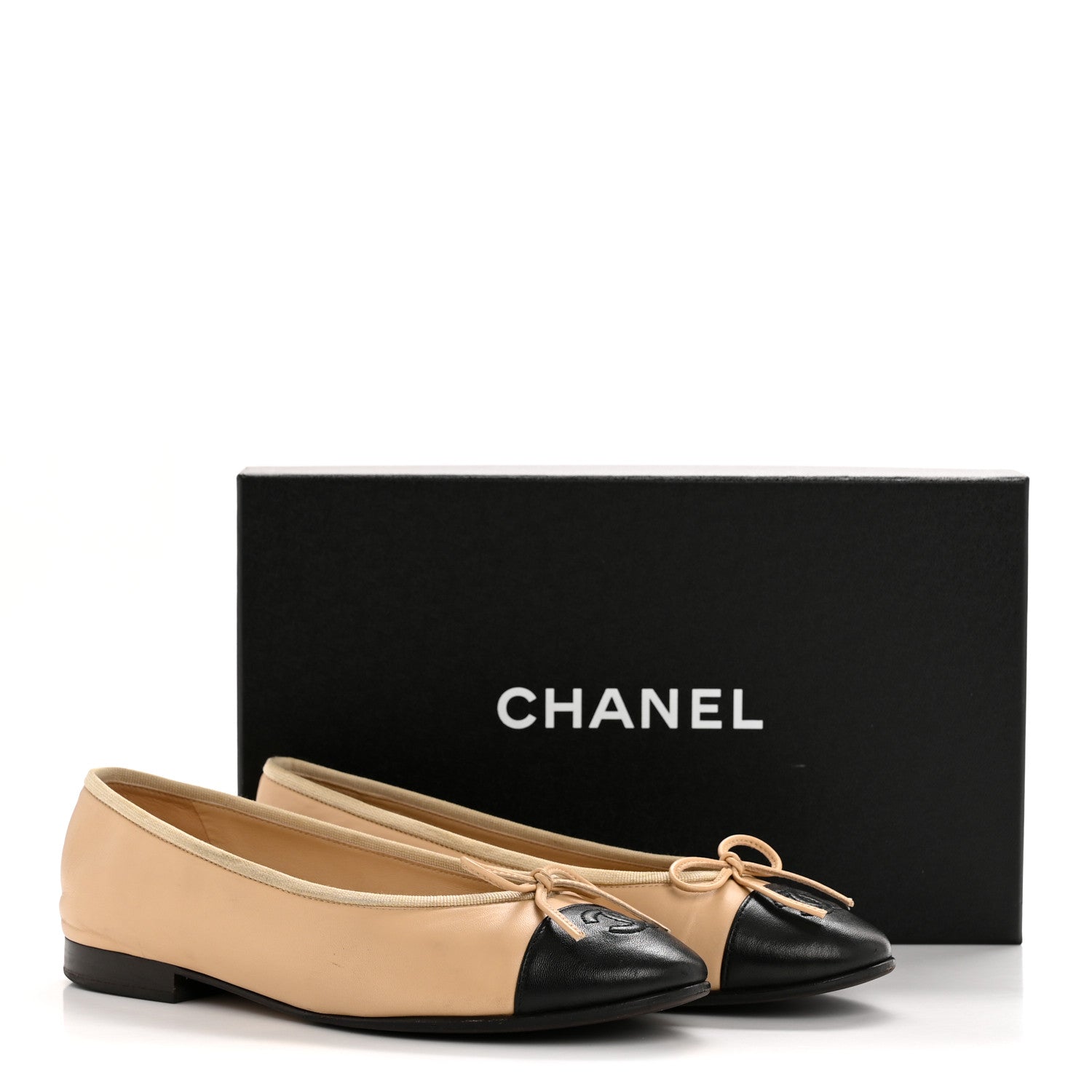 Chanel Lambskin Cap Toe CC Ballerina Flats 37 Beige Black 11 of 11