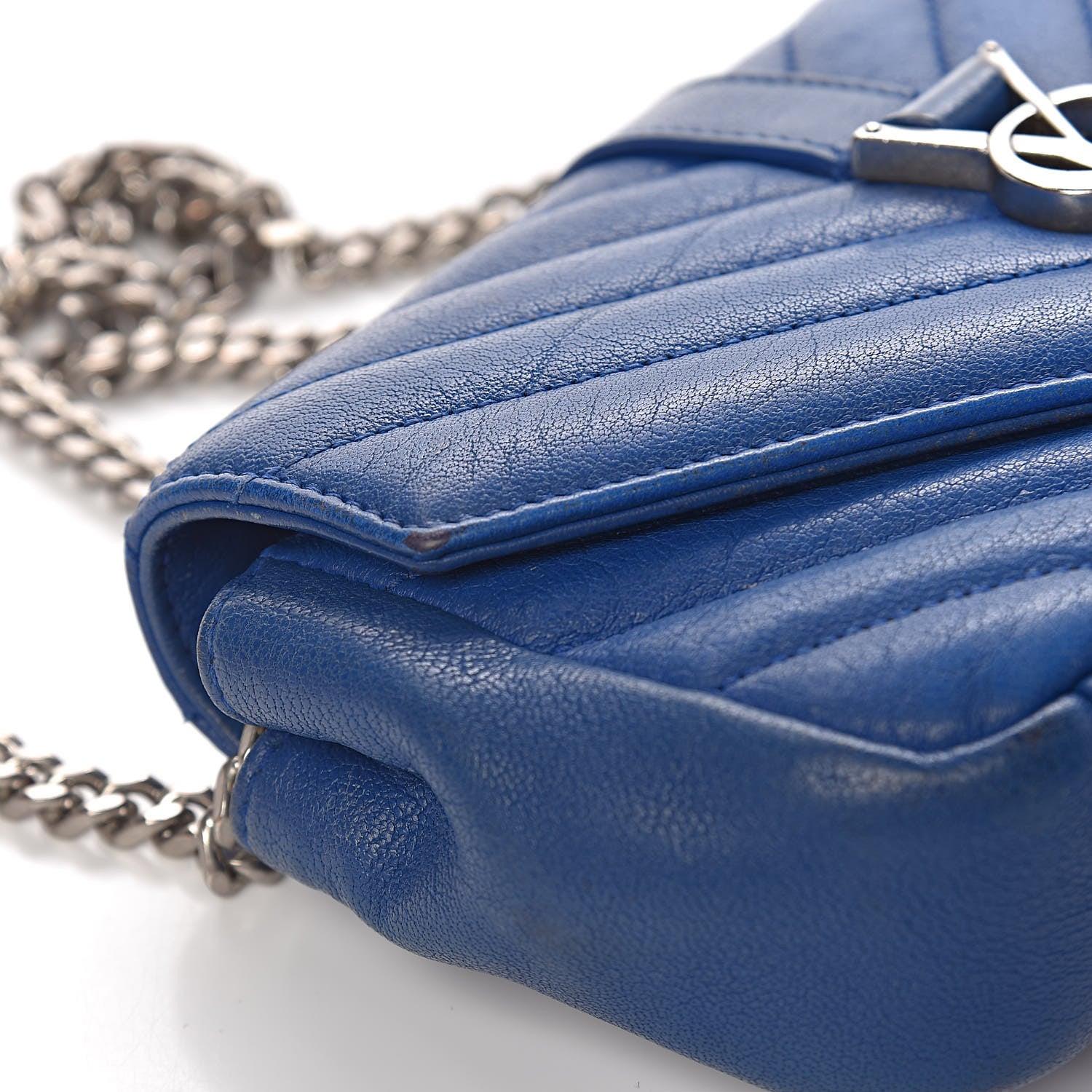 Saint Laurent Sheepskin Matelasse Chevron Monogram Classic Baby Chain Bag Blue Majorelle 12 of 20