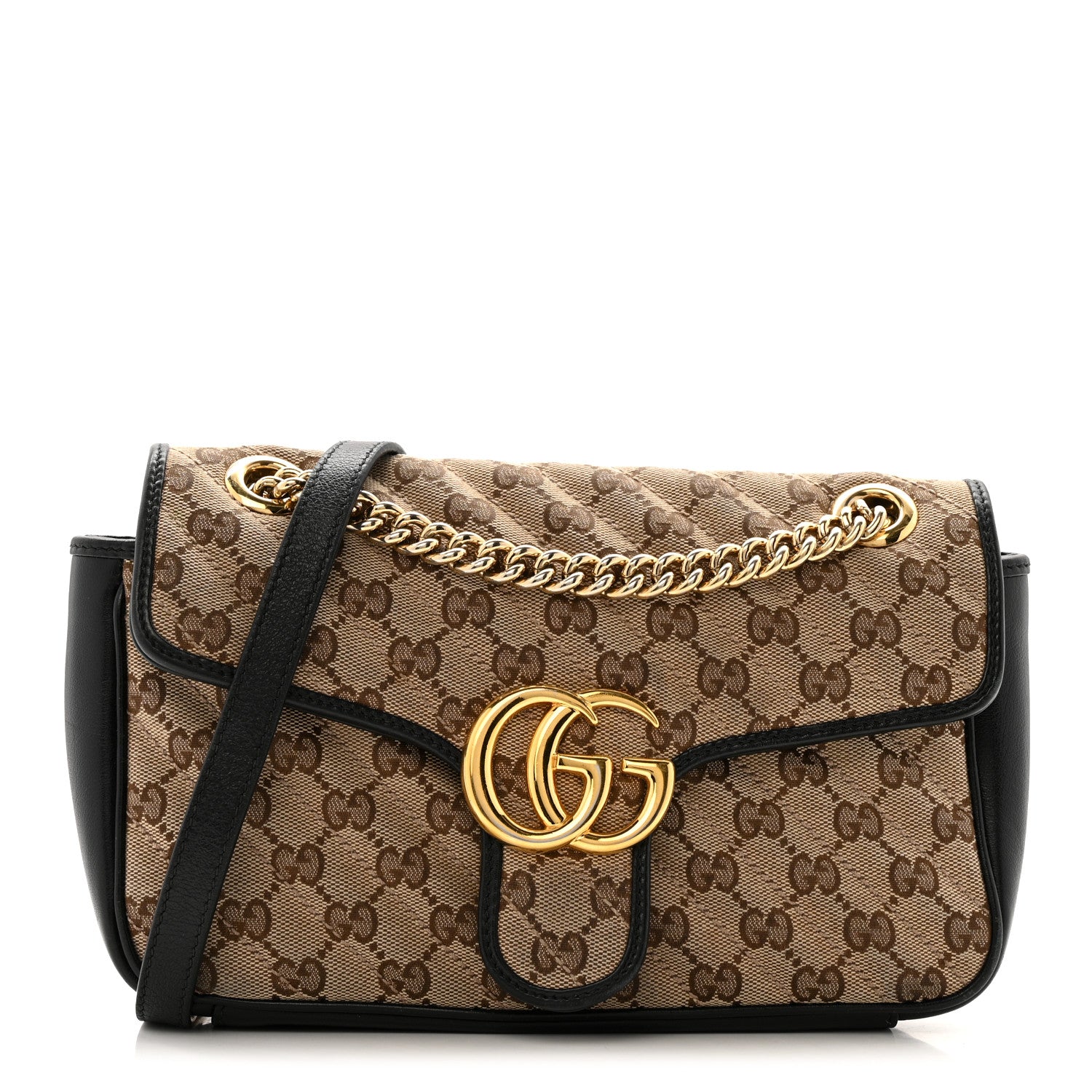 Gucci Monogram Matelasse Diagonal Small GG Marmont Shoulder Bag Beige Black 1 of 17