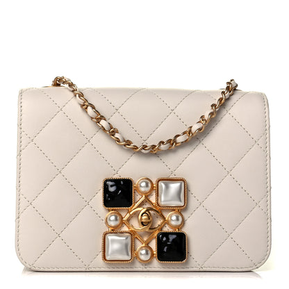 Chanel Calfskin Quilted Crystal Pearl Small Flap Bag White 1 of 6