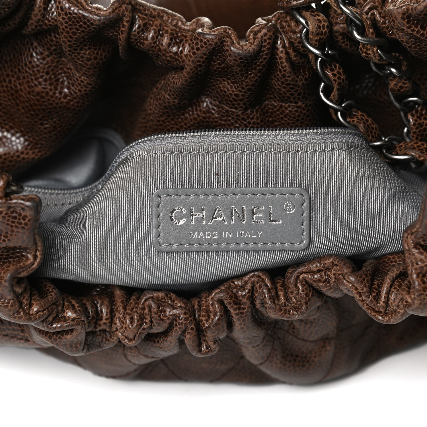 Chanel Distressed Glazed Caviar Quilted Medium Elastic Tote Brown 5 of 14