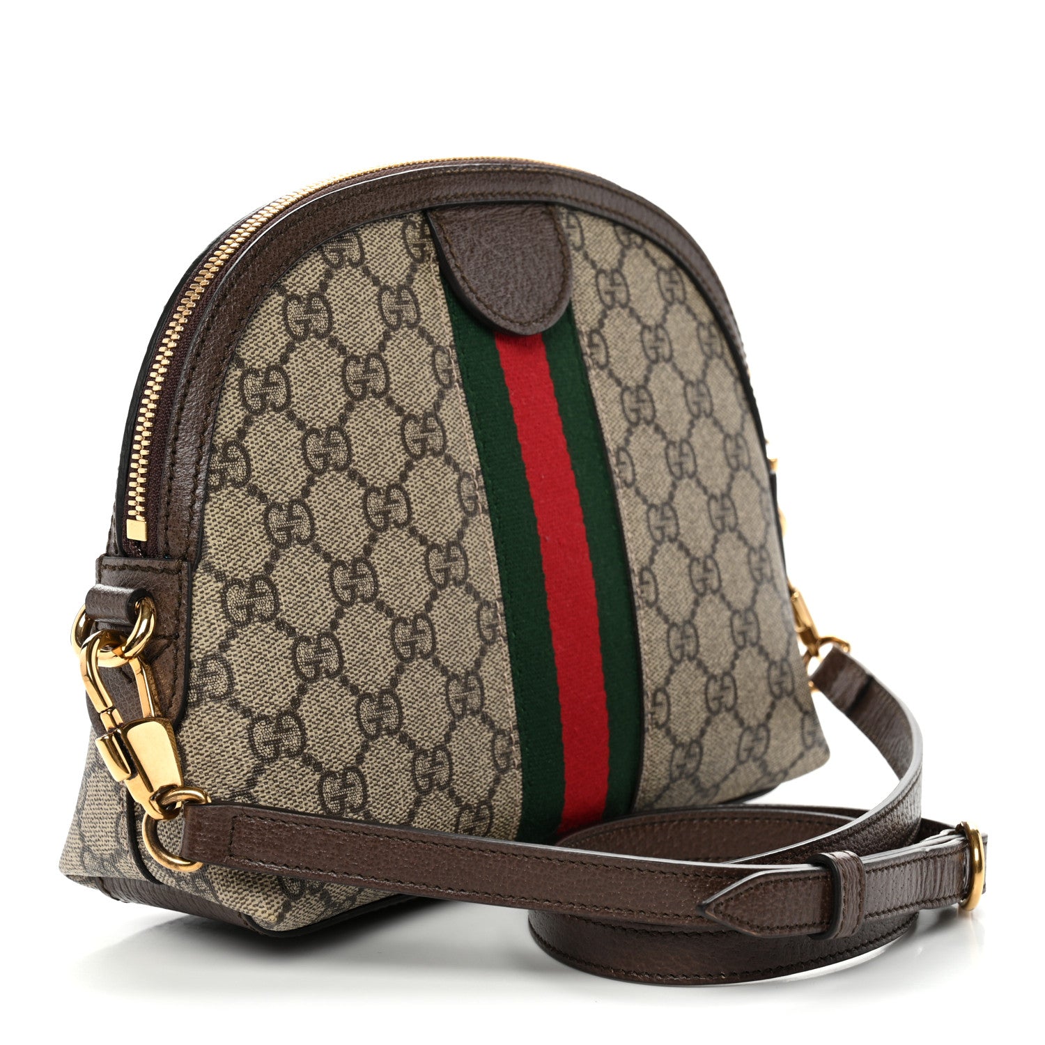 Gucci GG Supreme Monogram Textured Dollar Calfskin Web Small Ophidia Dome Shoulder Bag Beige Ebony New Acero 3 of 11