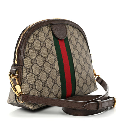 Gucci GG Supreme Monogram Textured Dollar Calfskin Web Small Ophidia Dome Shoulder Bag Beige Ebony New Acero 3 of 11