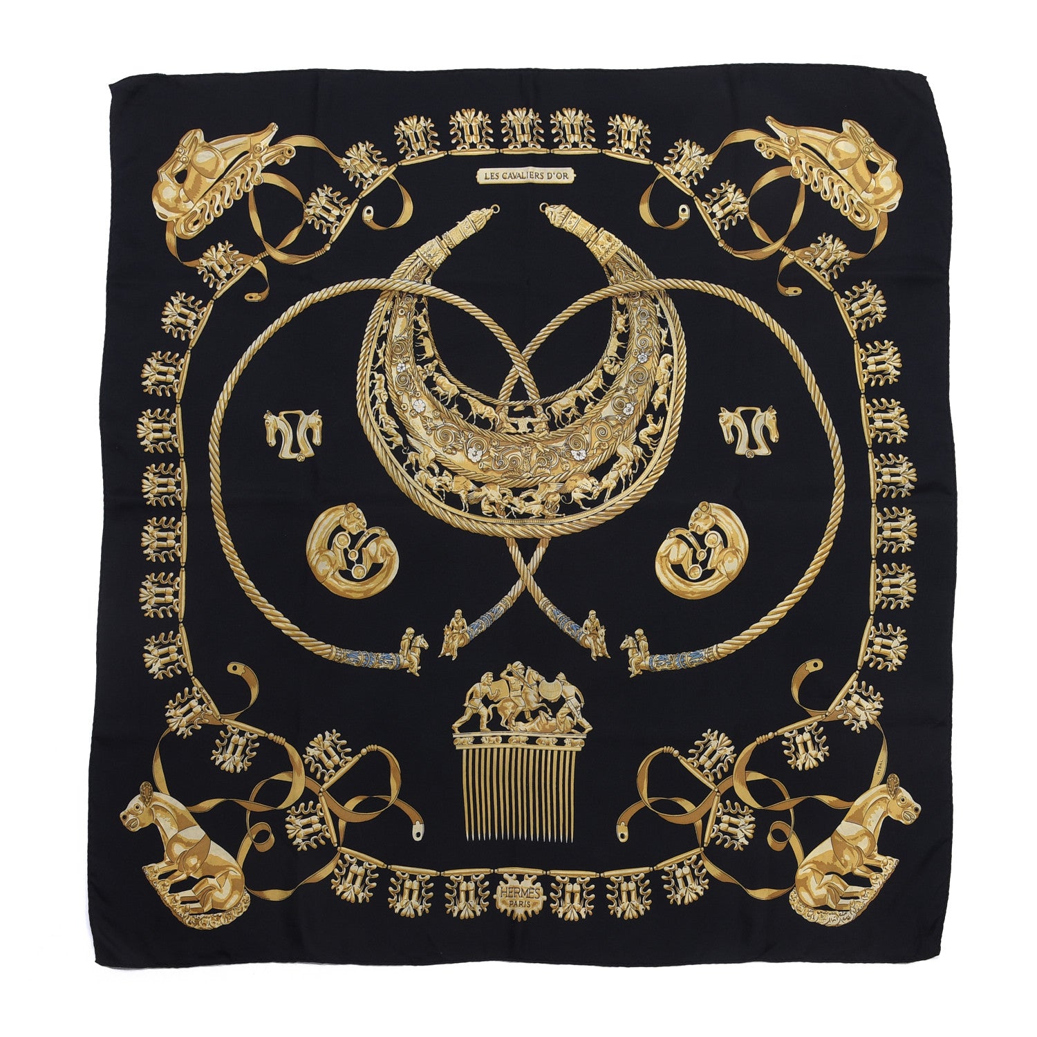 Hermes Silk Mousseline Les Cavaliers D'Or Scarf 90 1 of 4