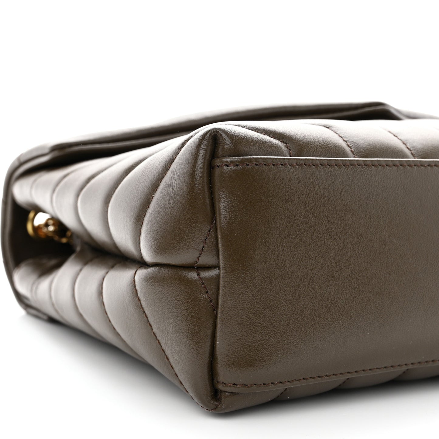 SAINT LAURENT Calfskin Y Quilted Monogram Small Loulou Chain Satchel Soil Brown