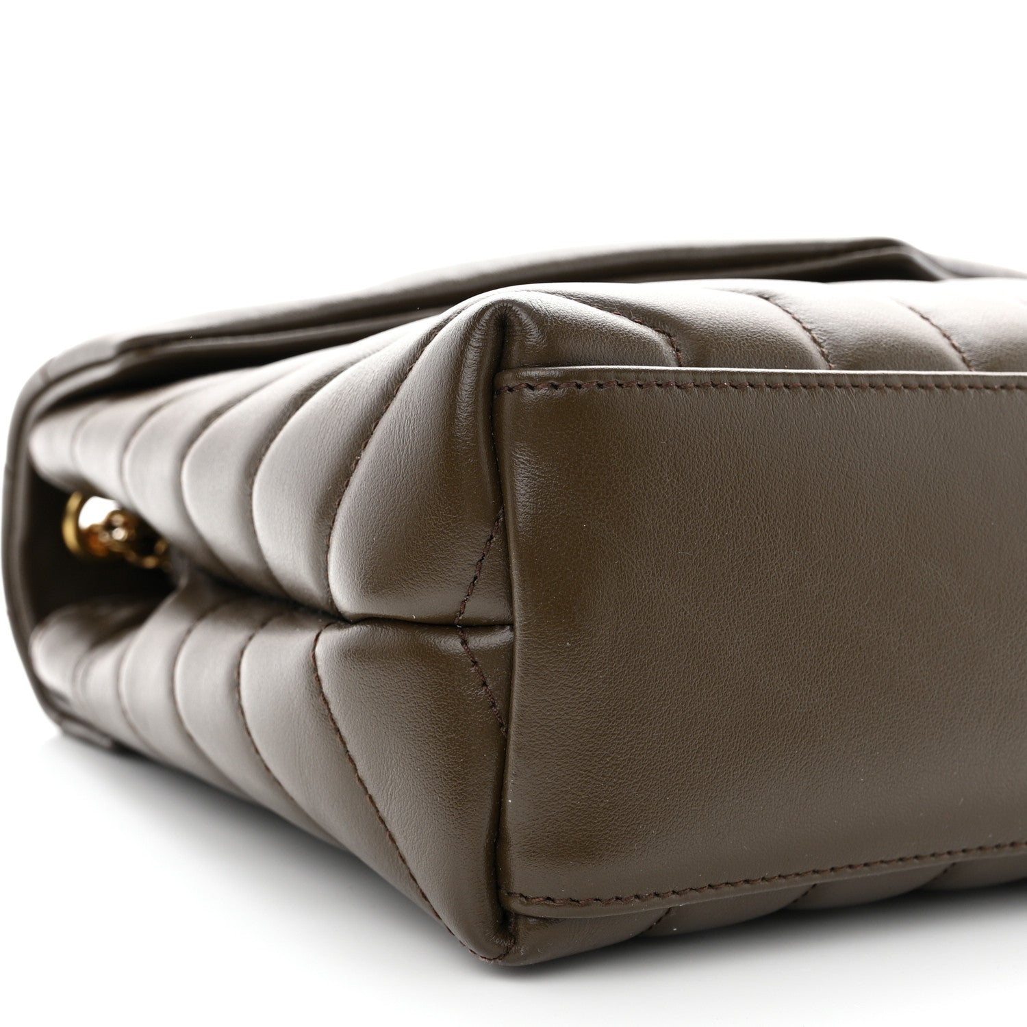 Saint Laurent SAINT LAURENT Calfskin Y Quilted Monogram Small Loulou Chain Satchel Soil Brown 9 of 10