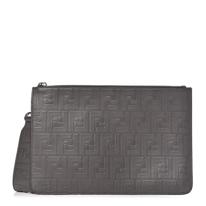 Fendi Vitello Grace FF 1974 Embossed Flat Pouch Anthracite 1 of 7