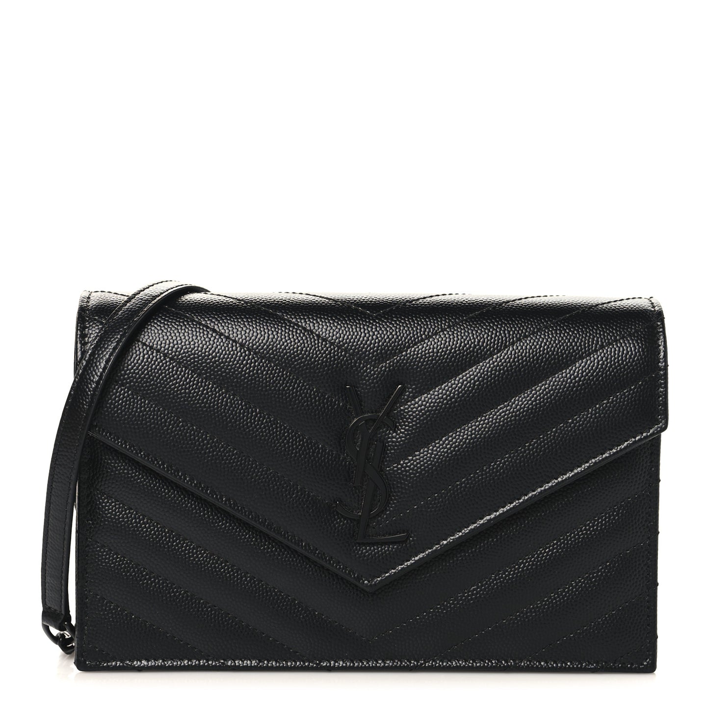 Grain De Poudre Matelasse Chevron Monogram Monochrome Envelope Chain Wallet Black