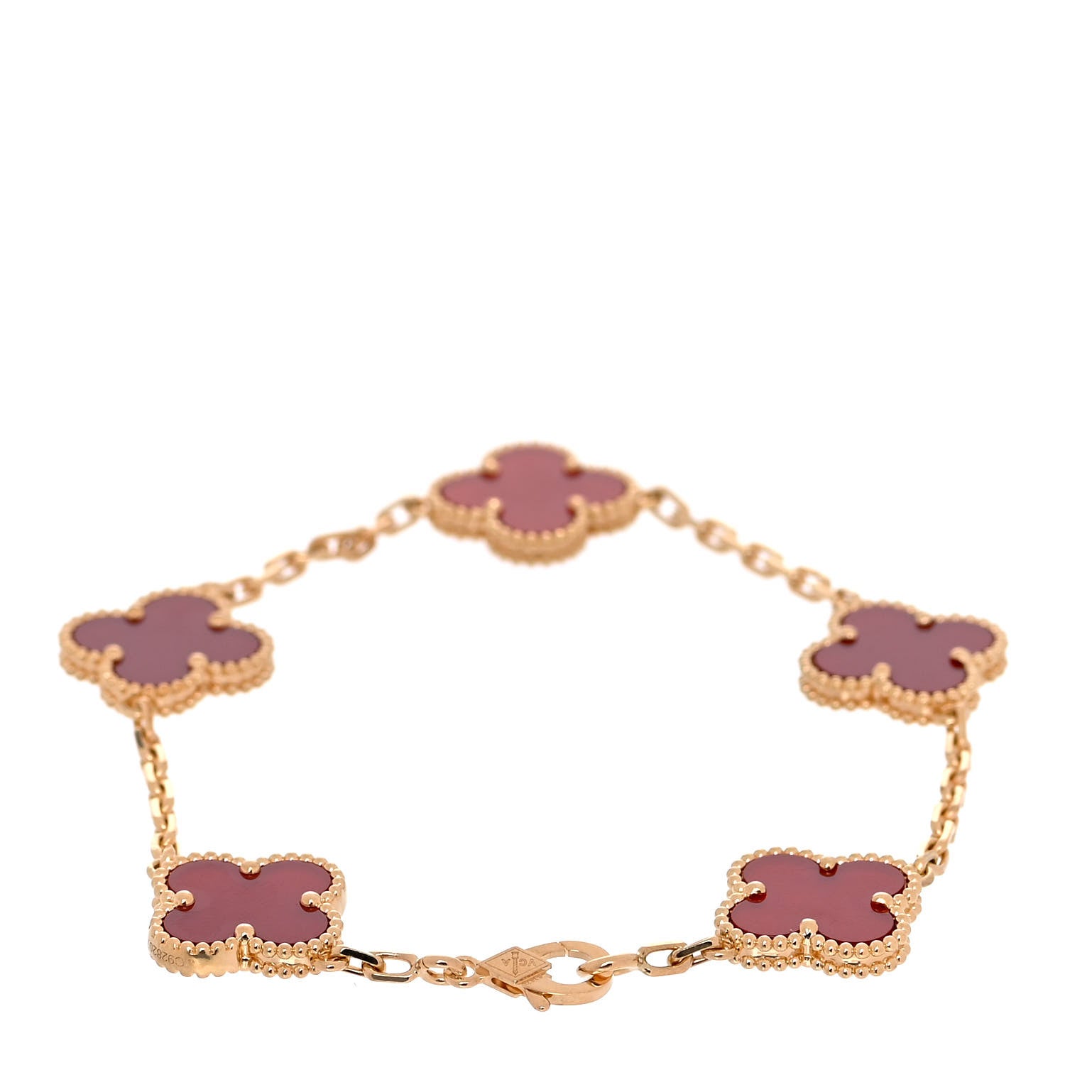 Van Cleef & Arpels 18K Yellow Gold Carnelian 5 Motifs Vintage Alhambra Bracelet 2 of 8