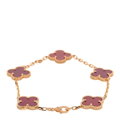 Van Cleef & Arpels 18K Yellow Gold Carnelian 5 Motifs Vintage Alhambra Bracelet 2 of 8