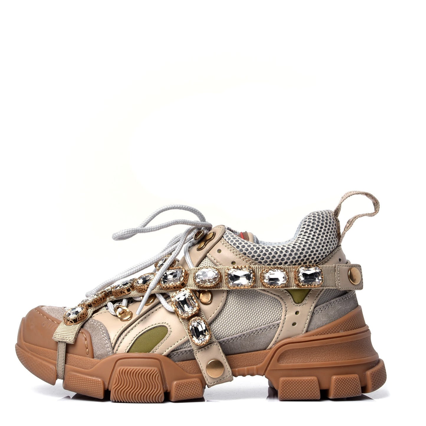 X SEGA Mesh Canvas Calfskin Removable Crystals Flashtrek Sneakers 36.5 Mystic White Oatmeal Sand Storm