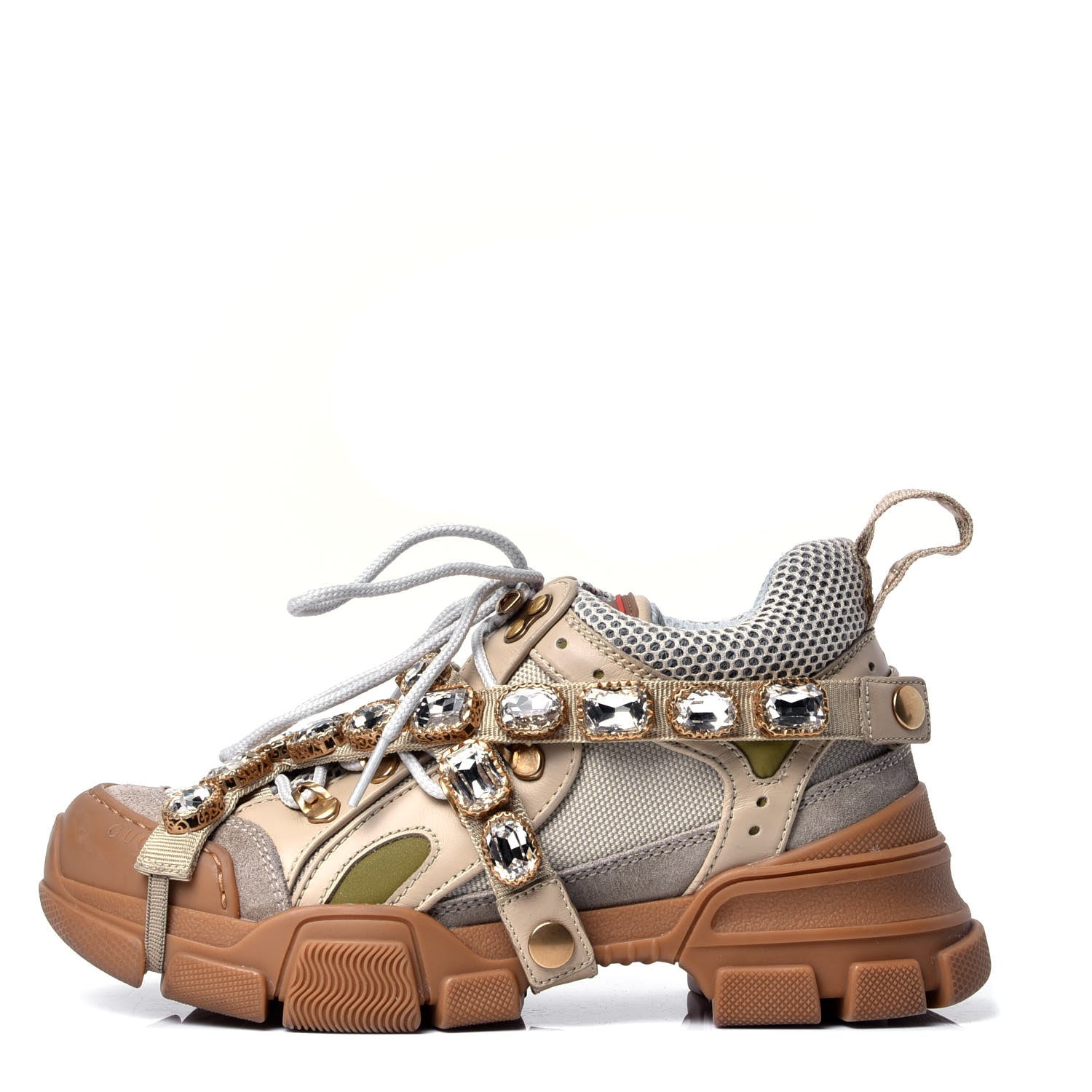 Gucci X SEGA Mesh Canvas Calfskin Removable Crystals Flashtrek Sneakers 36.5 Mystic White Oatmeal Sand Storm 1 of 6