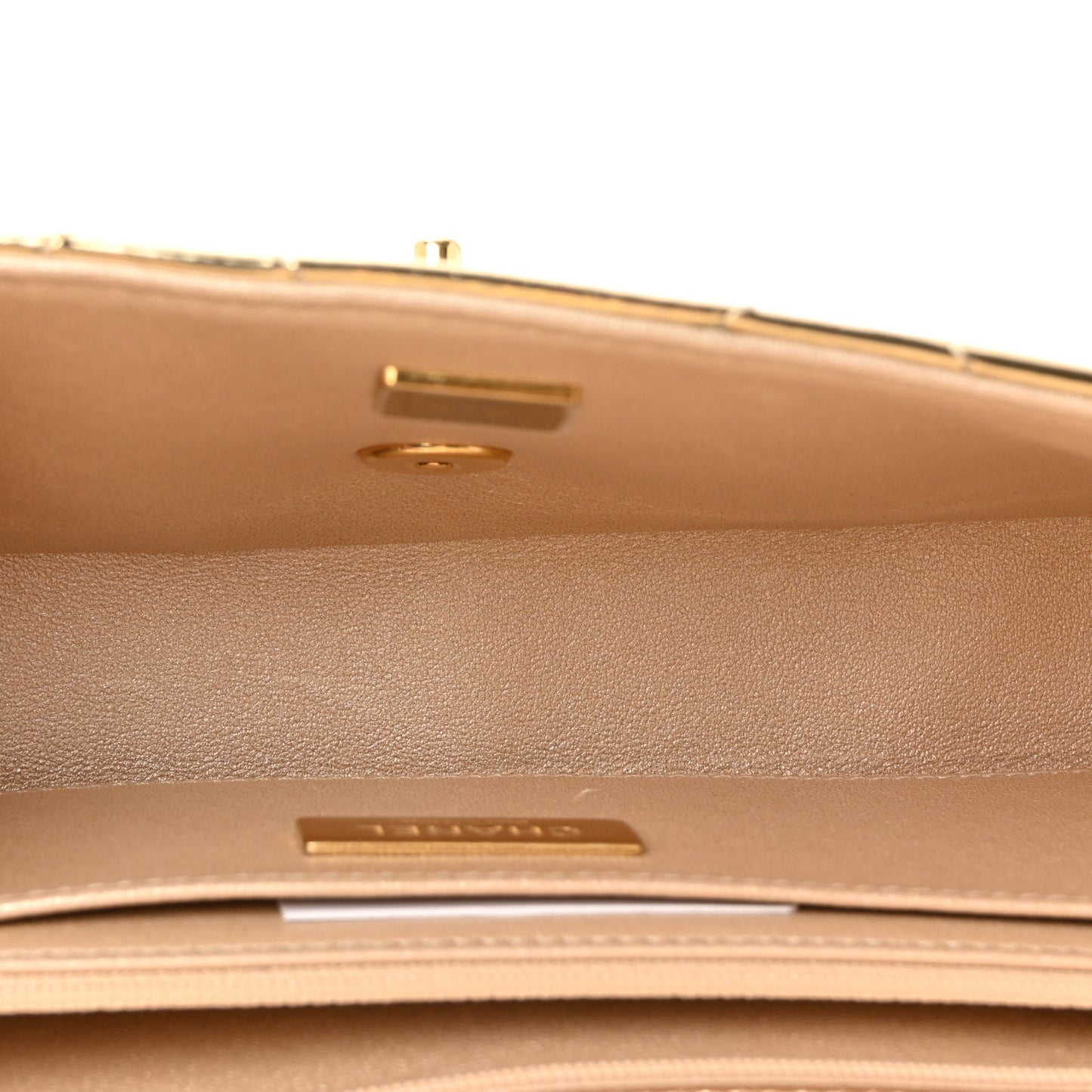 Metallic Mirror Calfskin Large Top Handle Clutch With Chain Gold