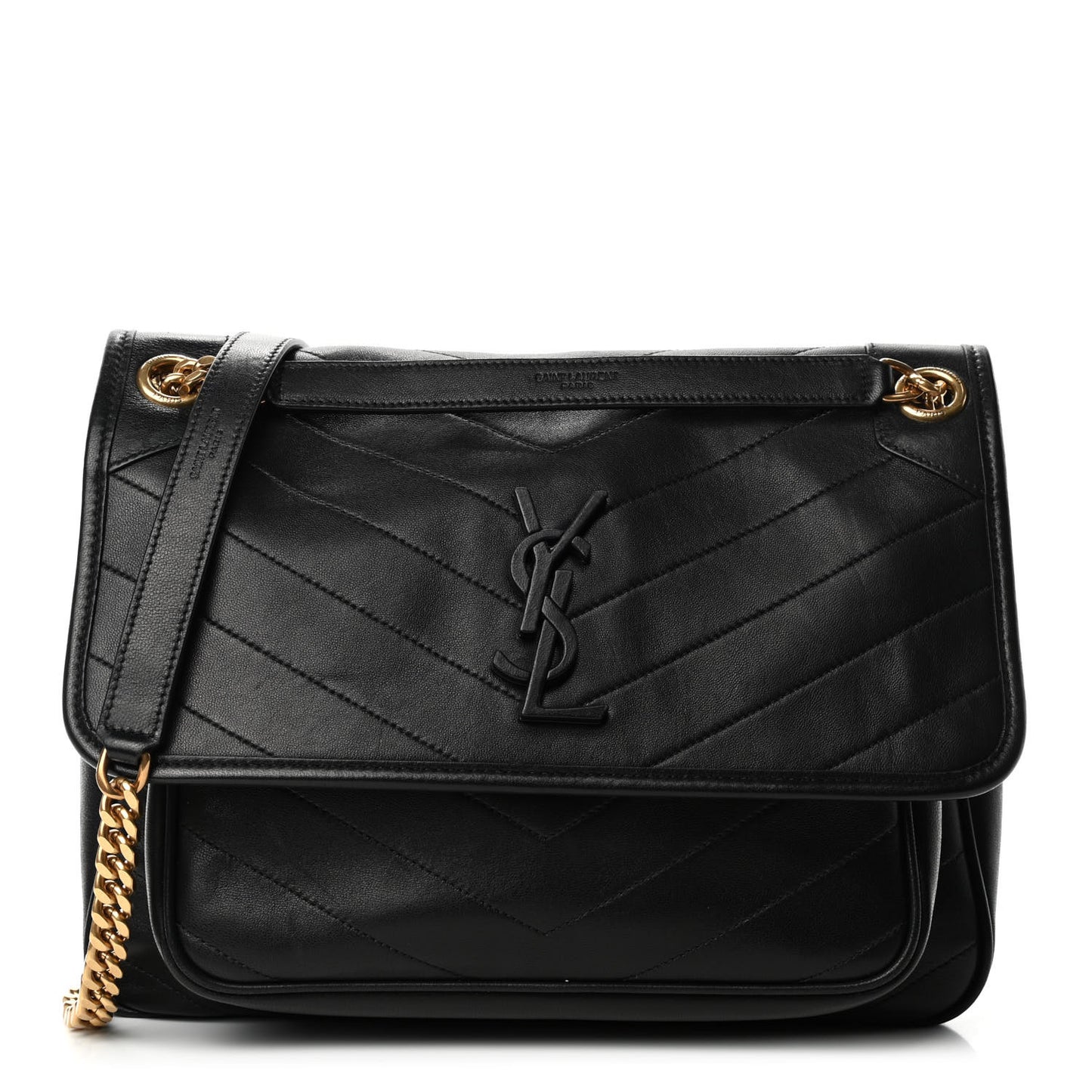 Lambskin Matelasse Monogram Medium Niki Chain Satchel Black