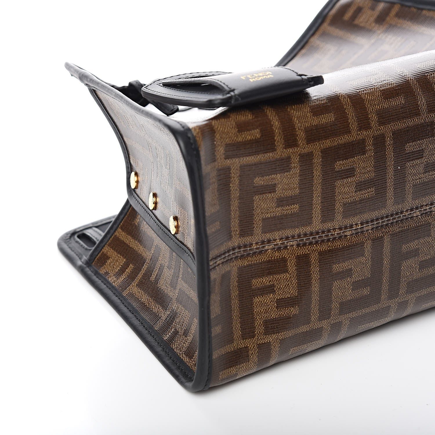 Fendi Glazed Fabric Vitello Century FF 1974 Stamp Patch Mini Peekaboo Defender Cover Mogano Panna Black 7 of 8