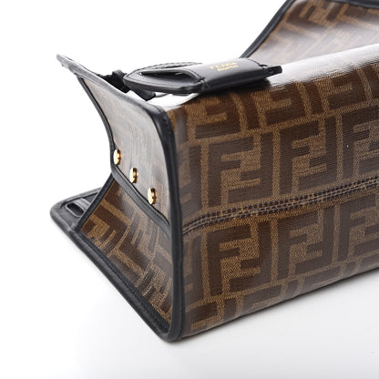 Fendi Glazed Fabric Vitello Century FF 1974 Stamp Patch Mini Peekaboo Defender Cover Mogano Panna Black 7 of 8