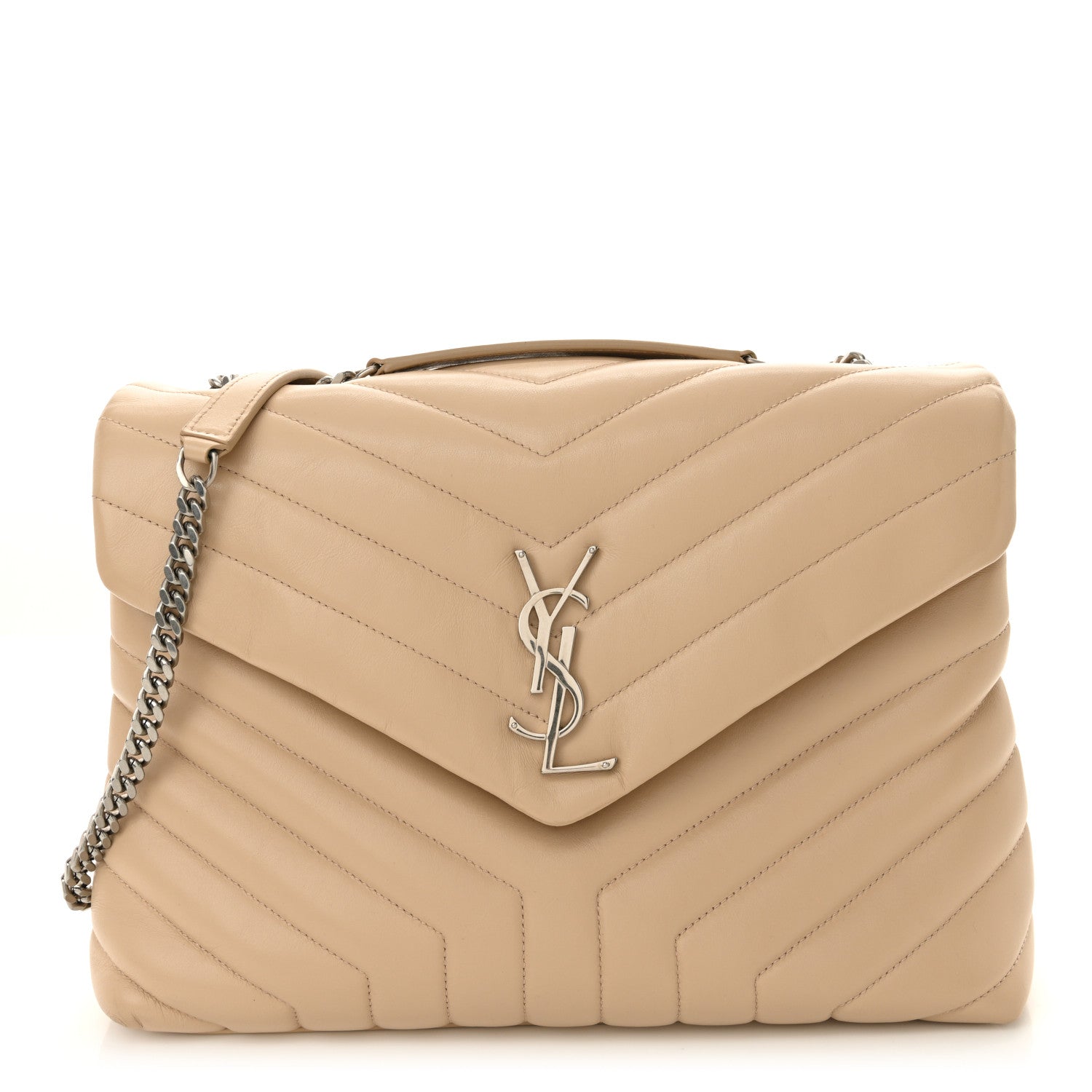 Saint Laurent Calfskin Y Quilted Monogram Medium Loulou Chain Satchel Nude Powder 1 of 11