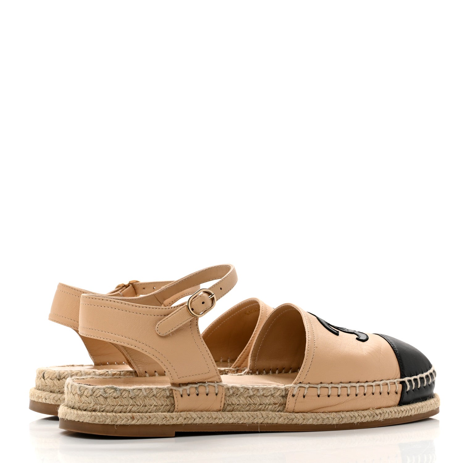 Chanel Lambskin Cap Toe CC Espadrille Sandals 39 Beige Black 4 of 8