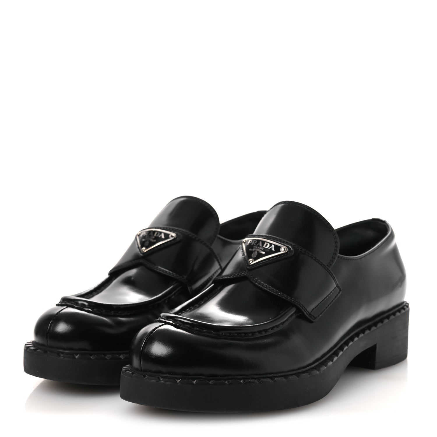 Prada Vernice Triangle 50mm Loafers 39 Black 4 of 11