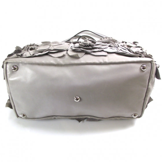 Leather Floral Tote Gray