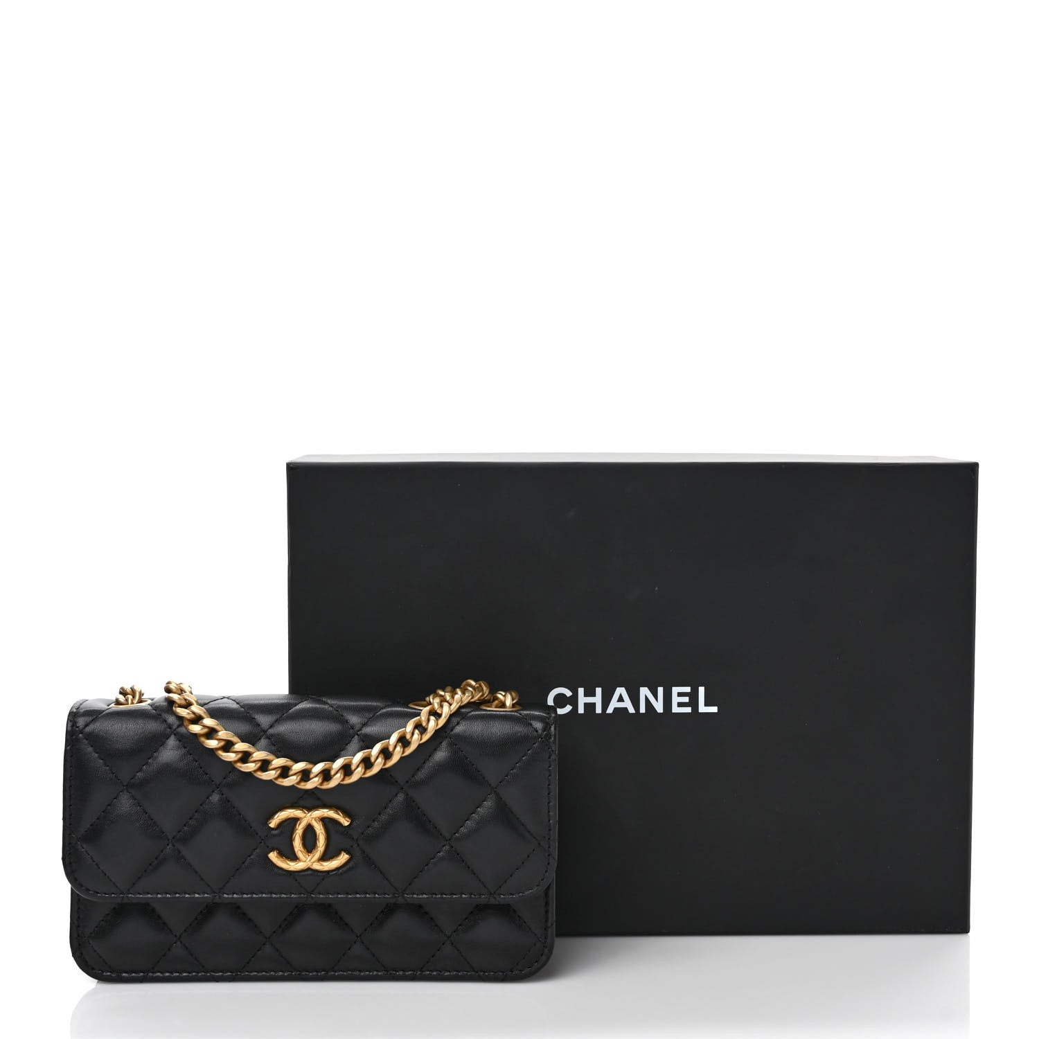 Chanel Lambskin Quilted Dynasty Flap Phone Holder With Chain Black 11 of 11
