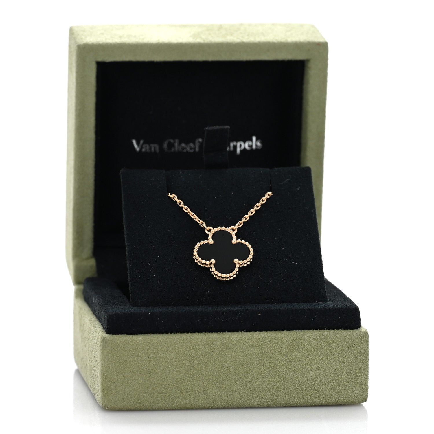 Van Cleef & Arpels 18K Yellow Gold Black Onyx Vintage Alhambra Pendant Necklace 5 of 5