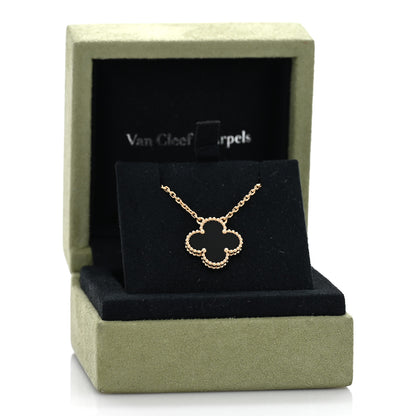 Van Cleef & Arpels 18K Yellow Gold Black Onyx Vintage Alhambra Pendant Necklace 5 of 5