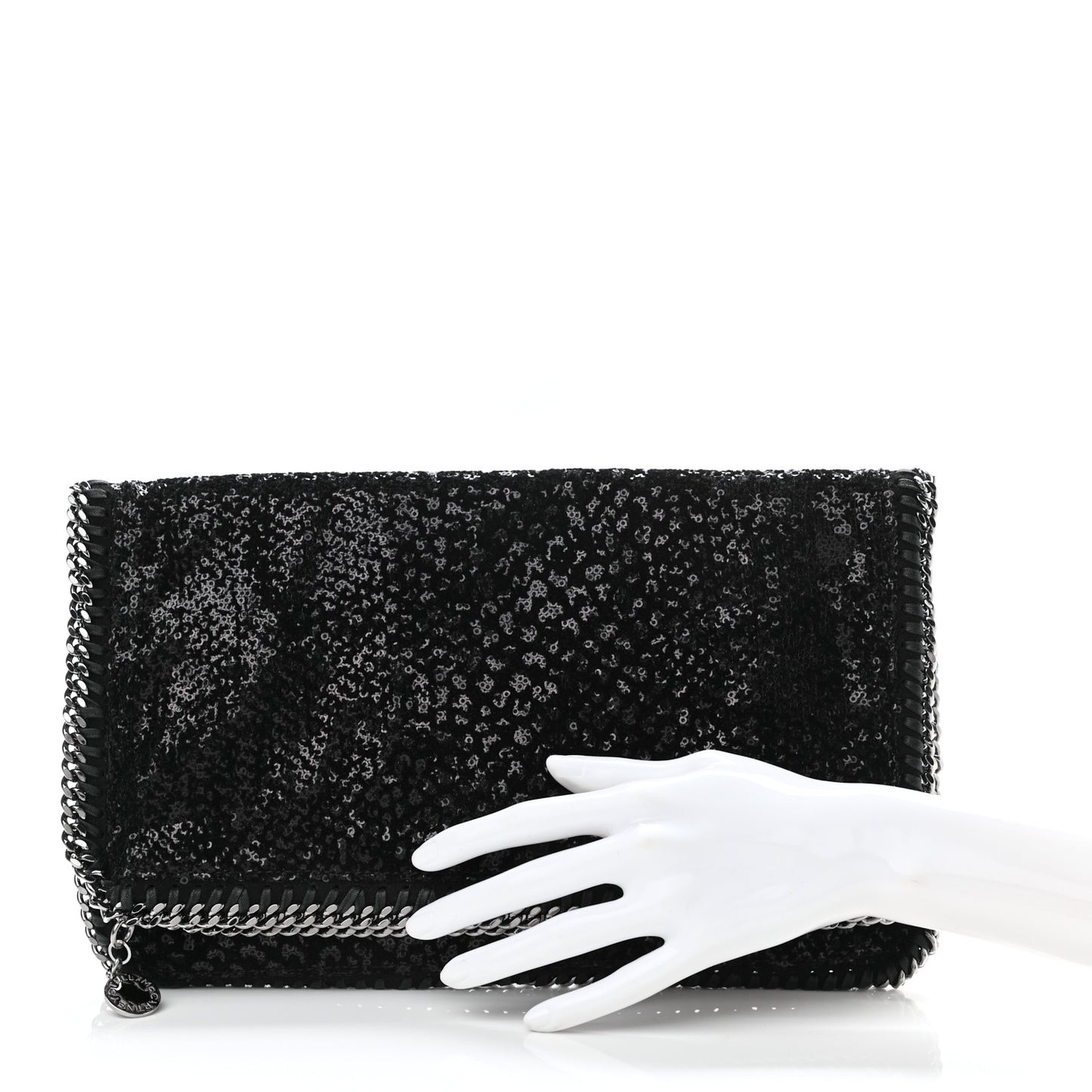 Sequin Falabella Fold Over Clutch Black