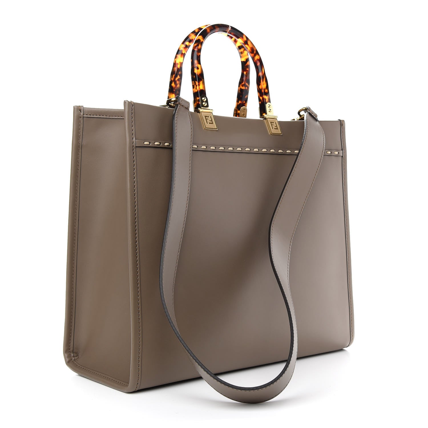 Fendi Vitello King Plexiglass Elaphe Python Print Logo Medium Fendi Sunshine Shopper Tote Tartufo Daisy Roccia 3 of 8