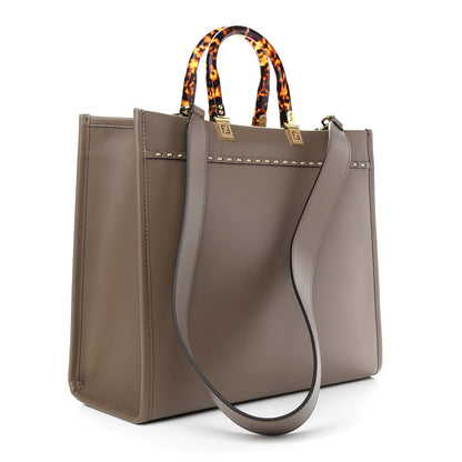 Fendi Vitello King Plexiglass Elaphe Python Print Logo Medium Fendi Sunshine Shopper Tote Tartufo Daisy Roccia 3 of 8