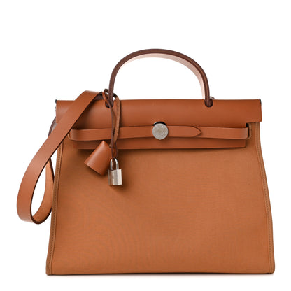 Hermes Toile Officier Vache Hunter Verso Herbag Zip PM 31 Dune Magnolia Fauve 1 of 11
