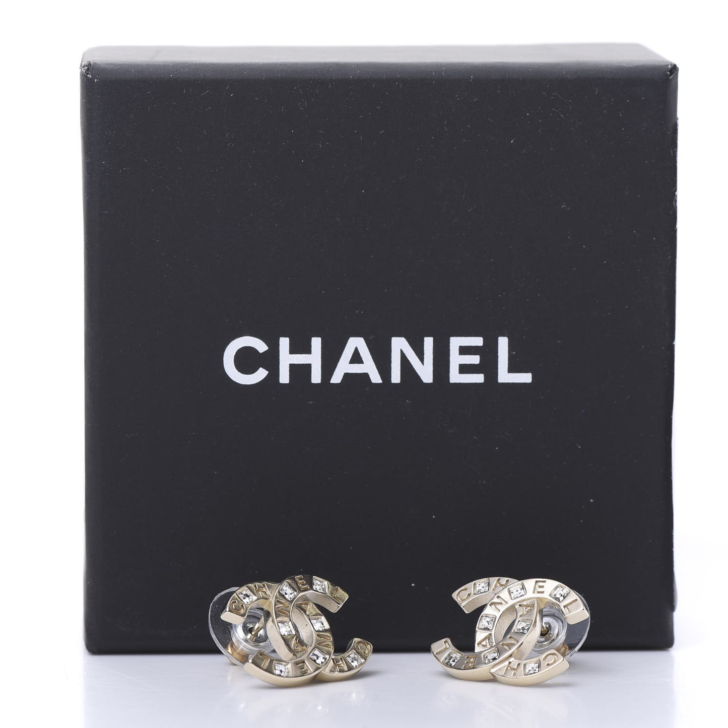 Crystal Metal CC Paris Button Stud Earrings Gold
