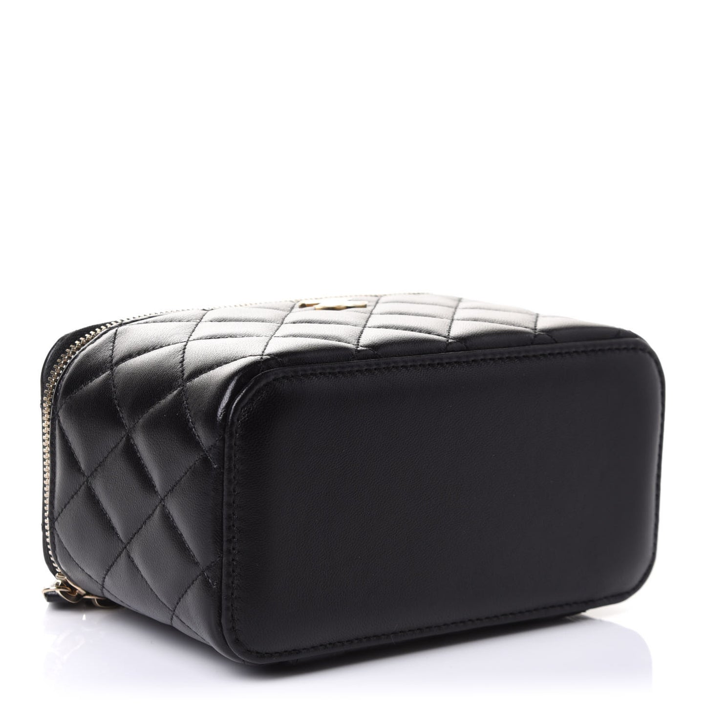 Lambskin Quilted Small Top Handle Vanity Case With Chain Black