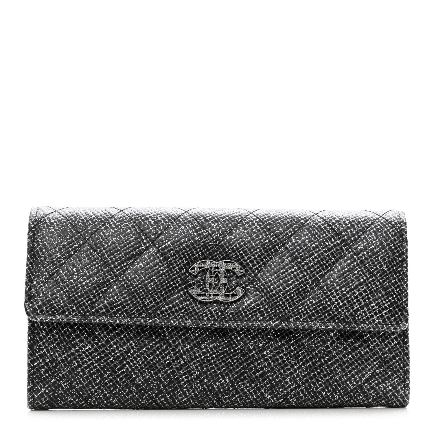 Chanel Glittered Calfskin Quilted Large Gusset Flap Wallet Dark Grey 1 of 8